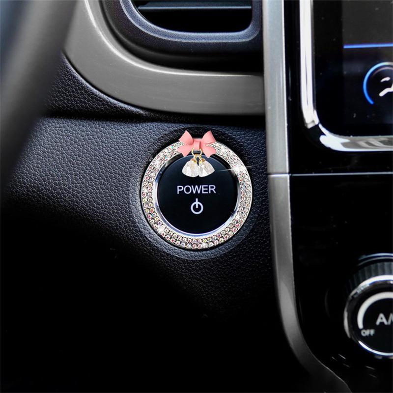 Rhinestone Decor Bowknot Design Car Engine Start Stop Button Ring, Car Engine Start Stop Button Decoration, Car Interior Accessories for Women, Car Decorations, Automotive, Vehicle