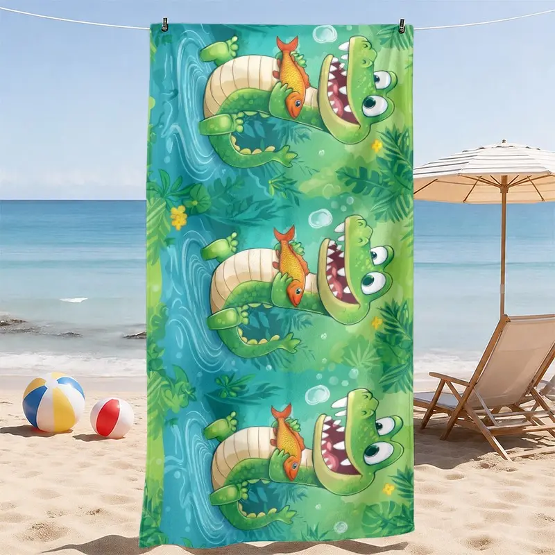 Cute Alligator Fish Pattern Beach Towel, Cartoon Animal Design, Soft Lightweight, Ideal for Beach Pool Water Parks, Kids Gift