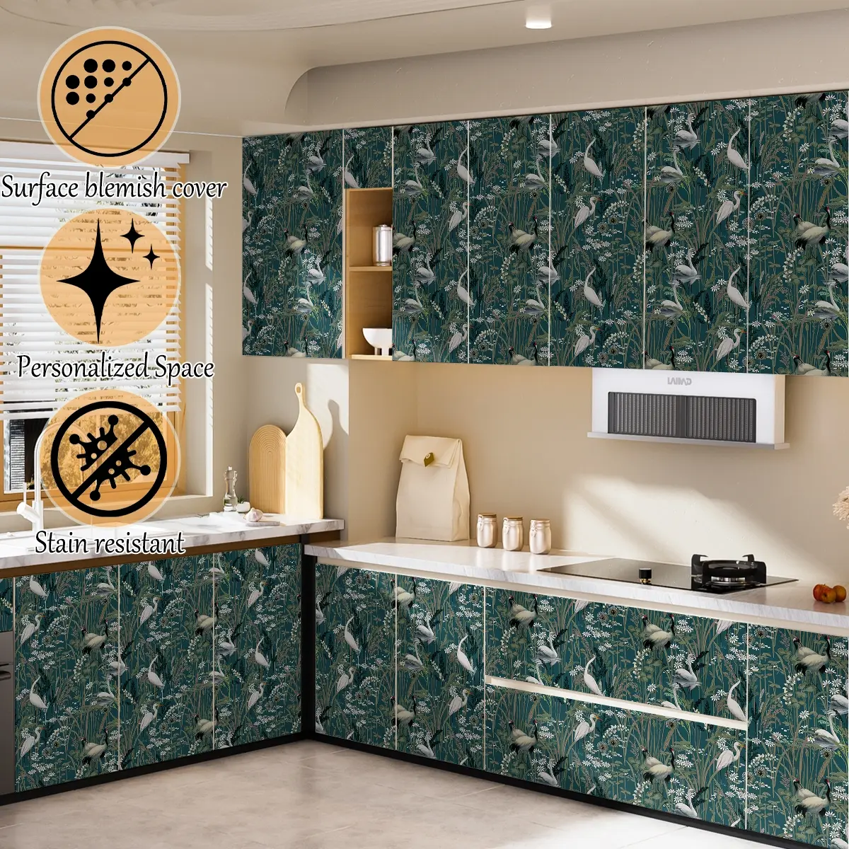 Dark Green Jungle Floral Removable Wallpaper Vintage Leaf Peel Stick Wall Decor