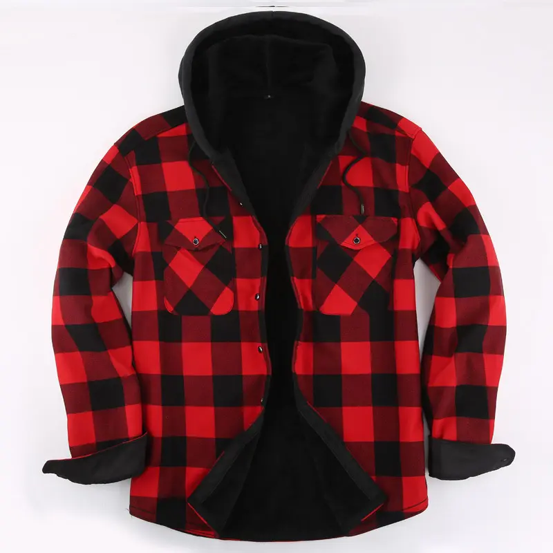 Oversized Men's Fleece Lined Hooded Plaid Flannel Shirt Jacket Heavyweight Warm Shacket Coat Button Down Outerwear cozy soft cool clean chic active sporty premium classic stylish durable trendy relaxed comfy modern vibe urban fresh hype Multi-Color
