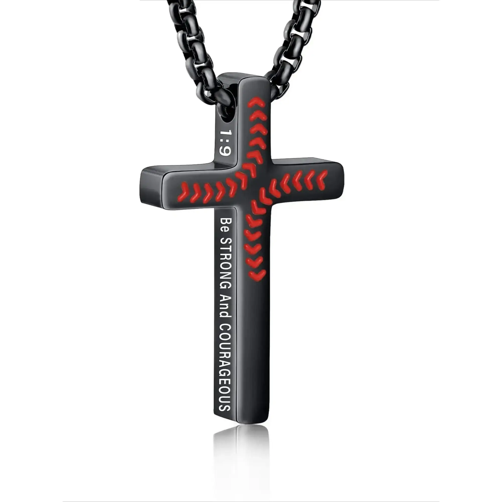 Men's Baseball Cross Necklace in Stainless Steel with Philippians 4:13 Verse - Spiritual Jewelry for Athletes, Adjustable Chain Pendant for Daily Wear, Cross Necklaces, Gifts, Birthday, Christmas
