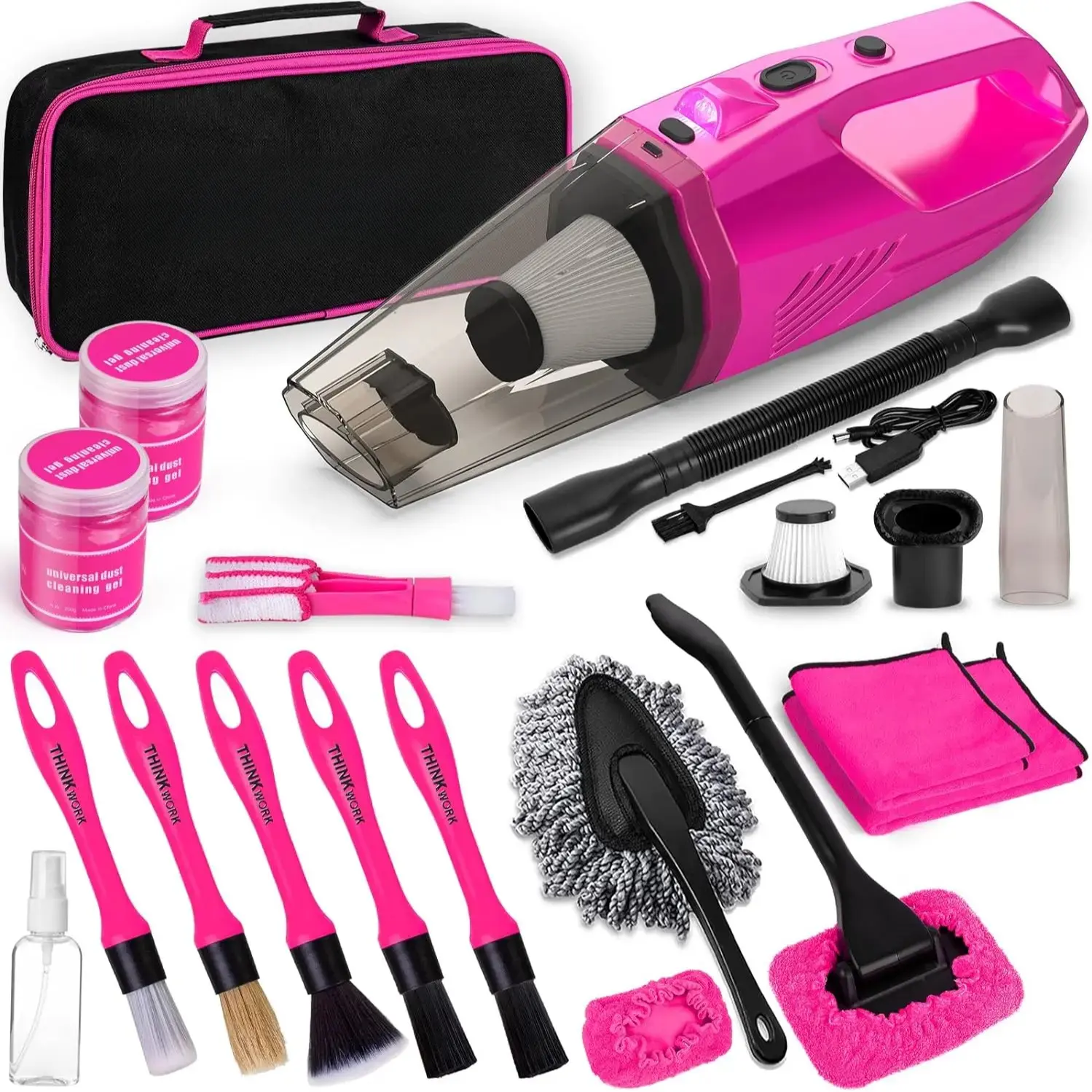 Pink Cordless Rechargeable Handheld Vacuum Cleaner Kit with 8000PA Power, Handheld Grip, Accessories Kit, Car Cleaning Function, Gift for Women