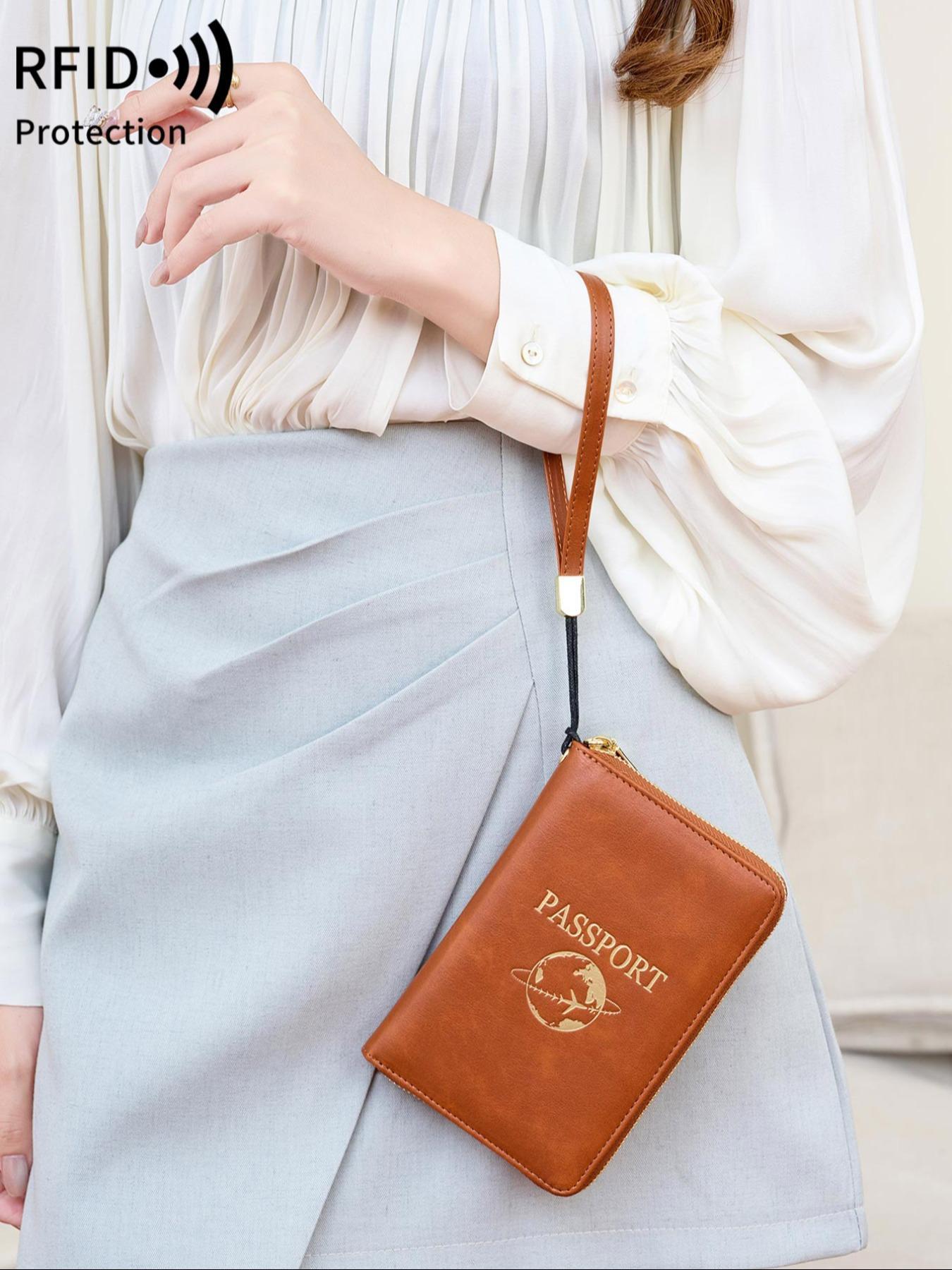 Passport Case with Card Slot, PU Leather PassportHolder with Wristband, RFlD Blocking Passport Wallet, Travel Document Holder for Women & Men, Passport Cover, Christmas Gift, Valentine's Day Gift, Ideal Gift