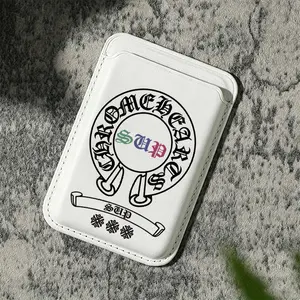 Chrome Hearts magnetic card holder for iPhone 17/16/15/14/13/12 - Strong magnetic polyurethane leather card holder (can hold 2 cards), comes with a free metal ring adapter - compatible with Samsung/Google/Motorola devices