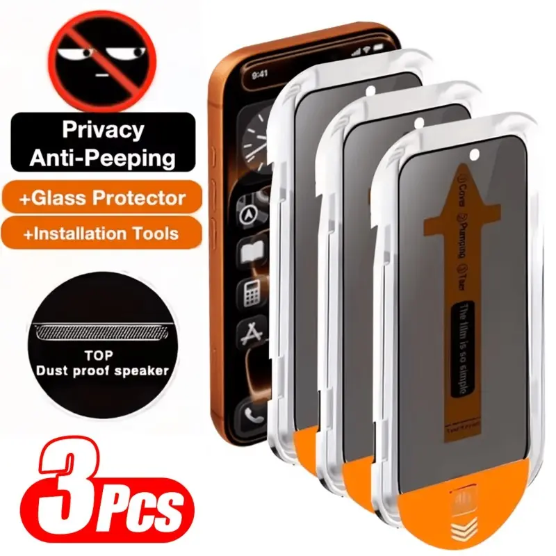 3-Pack Full Coverage Privacy Anti Peeping Tempered Glass Screen Protector for iPhone 17 Pro Max,iPhone17Pro、iPhone17， 9h+ Hardness, Ultra HD Anti-Scratch, Easy Installation, Mobile Phone Accessories