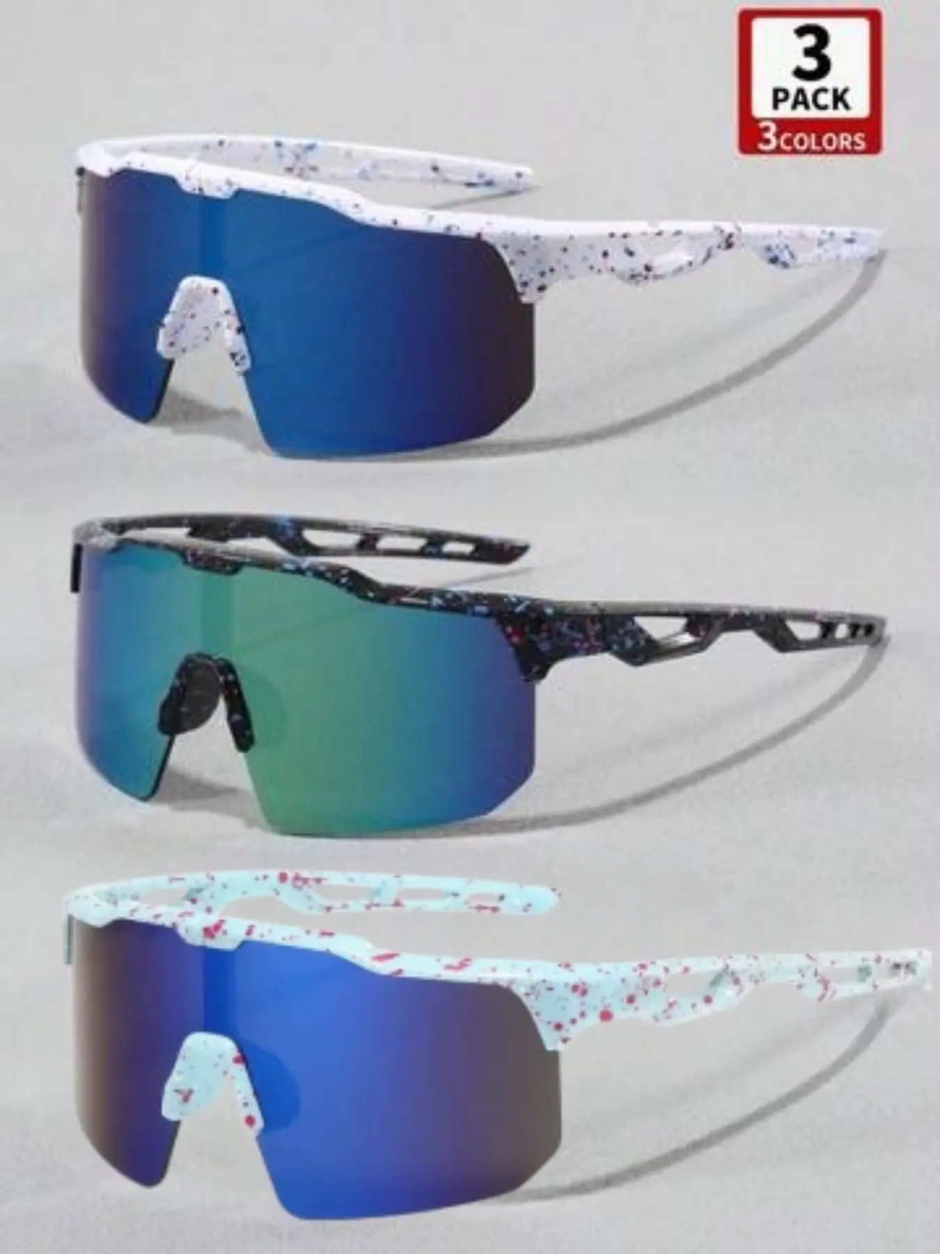 3-Piece Unisex Summer Sports Glasses Set, Outdoor Cycling Sunglasses, Outdoor Eyewear for Running, Cycling, Tennis and Baseball, Fashion Holiday Gift, Uv400 Protection