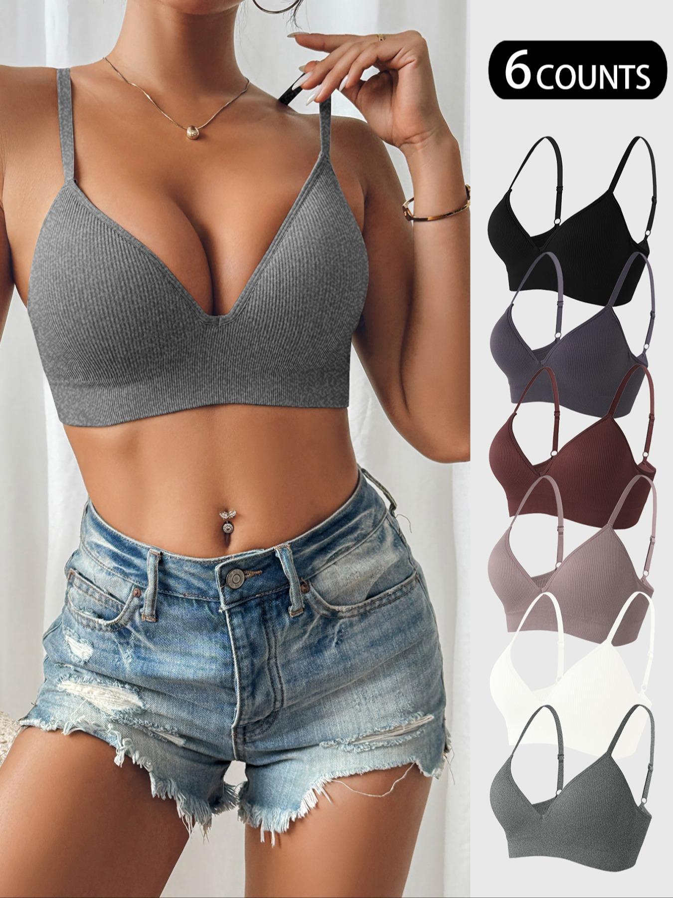 Women's Solid Wireless Bralette, Adjustable Strap Push Up Bra, Soft Comfortable Breathable Lingerie for Daily Wear, Breathable Comfy Bra