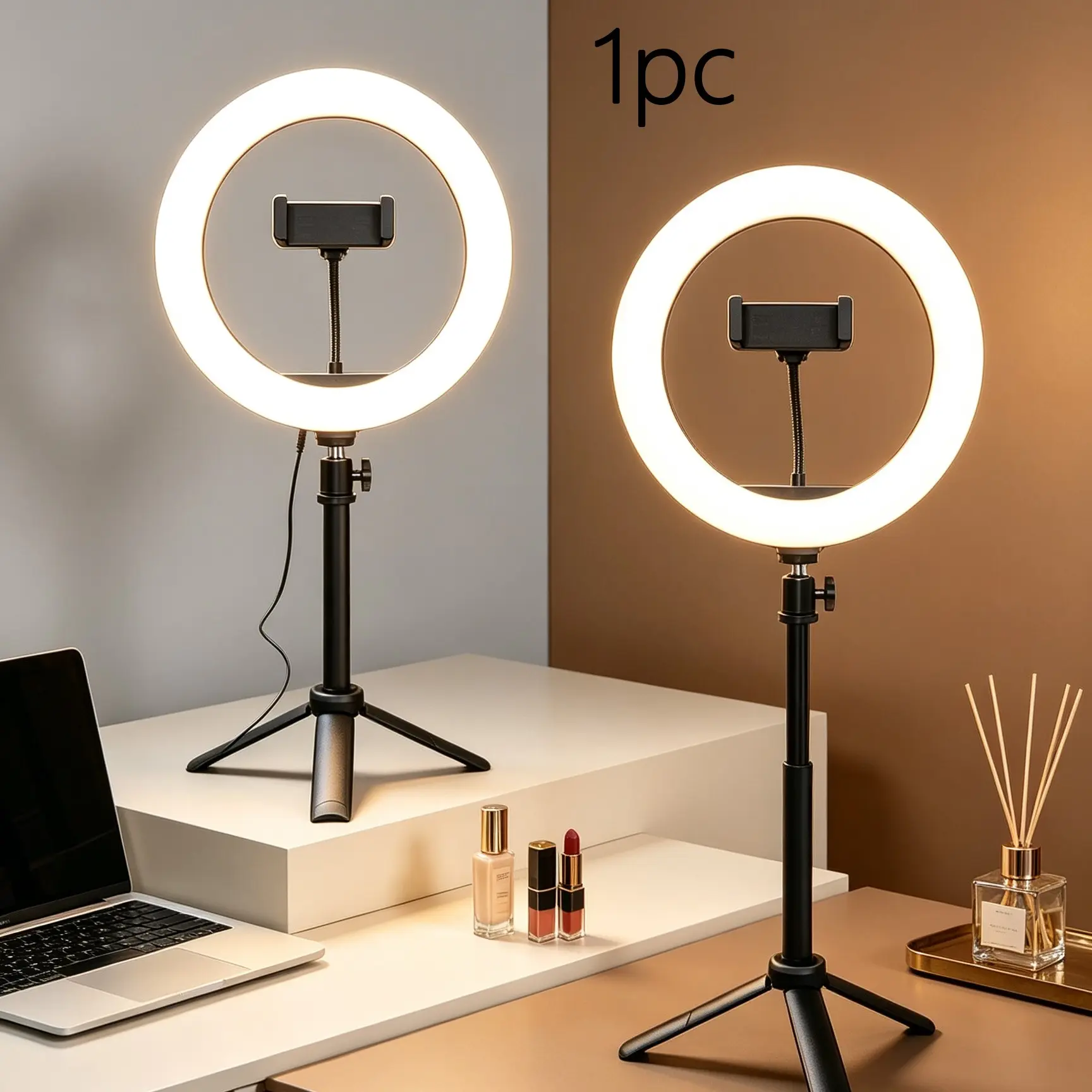 LED Ring Light Desktop Tripod Stand, 3 Color Modes Dimmable Selfie Ring Light with Phone Holder for Live Stream, Makeup, Video Conference, Smartphone Photography Accessories, Selfie Accessory