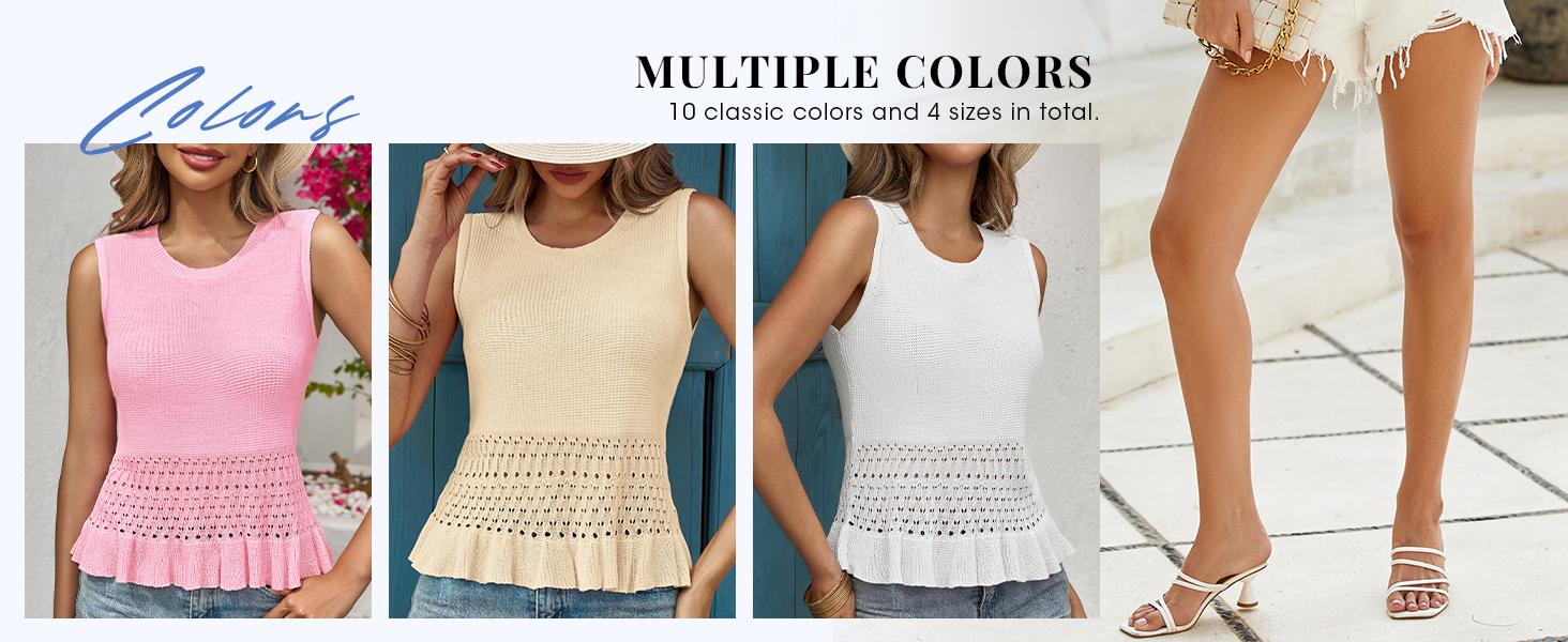Saodimallsu Womens Crochet Crop Tank Tops Sleeveless Crew Neck Ruffle Summer Boho Knit Sweater Vest Saodimallsu Womens Crochet Crop Tank Tops Sleeveless Crew Neck Ruffle Summer Boho Knit Sweater Vest