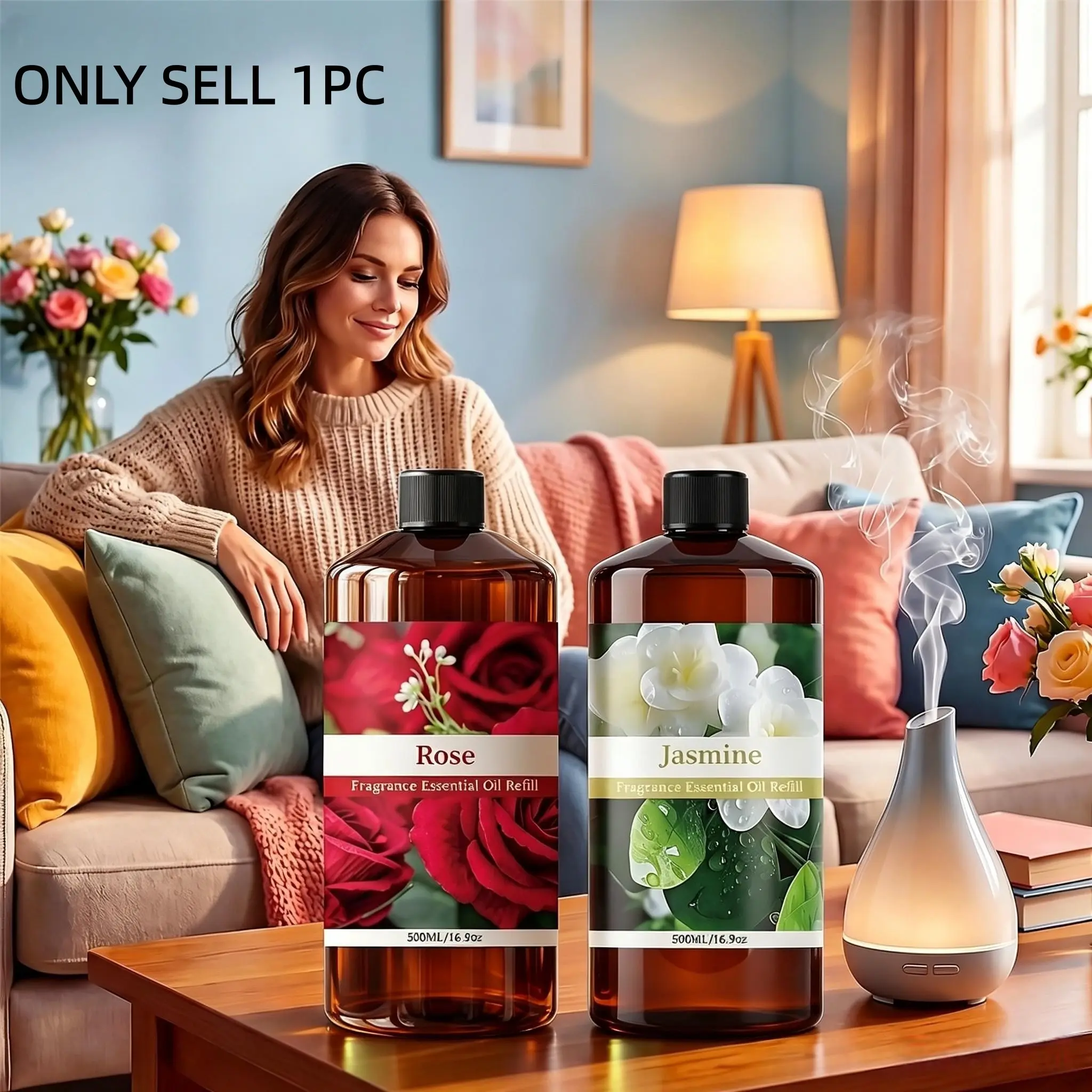 Classic Bottle 500ML Essential Oil Refill, Aroma Scented Long-Lasting Floral Fragrance, Jasmine Scented, Suitable for Hotel, Car, Home, Office, Perfect Gift