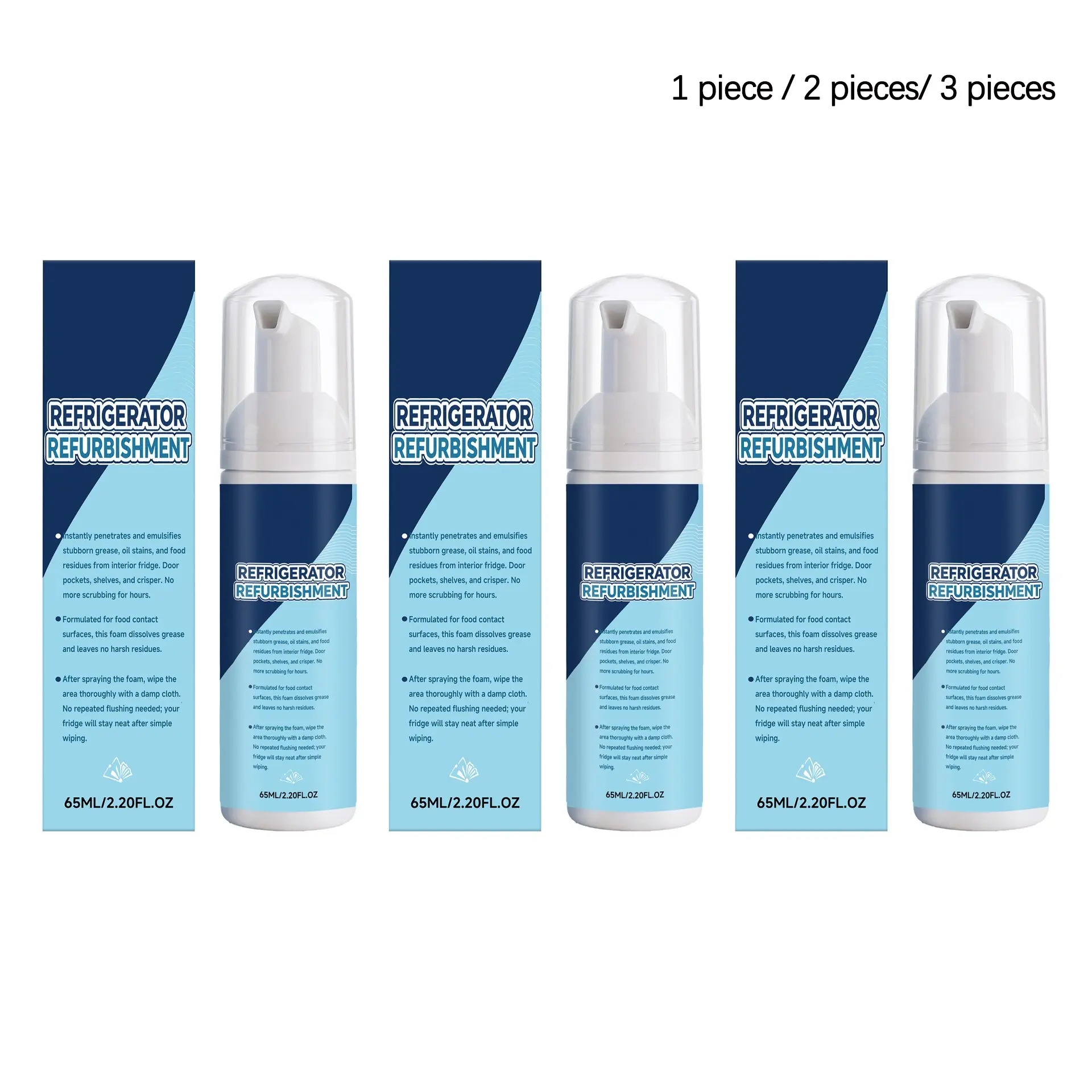 Refrigerator Cleaner (65ML/65ML*2/65ML*3), Gentle Cleaning, De-Icing, Odor Removal, Home Appliance Maintenance, Daily Use Foam