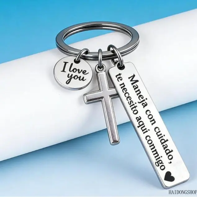 Minimal Viral Sentimental Custom Engraved Stainless Steel Keychain for Couples, Creative Driving Safety Car Pendant, Romantic Personalized Accessory for Daily Commute, Road Trip, and Holiday Gifting