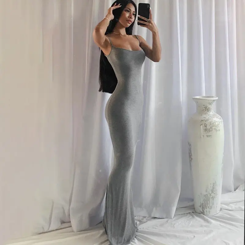 Women's Sexy Slip Maxi Dress Bodycon Sleeveless Spaghetti Strap Slim Fit Casual Long Dresses Elegant Y2K Basic Party Clubwear Summer Vacation Beach Outfits Trendy Stretchy Solid Color Sundress Evening Prom Gown