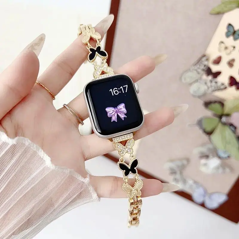 Butterfly Metal Strap for  IWatch 38mm-49mm (Series 1-11/SE/SE2/Ultra/Ultra2)  Durable & Stylish Replacement Bracelet for Women (Watch Not Included)