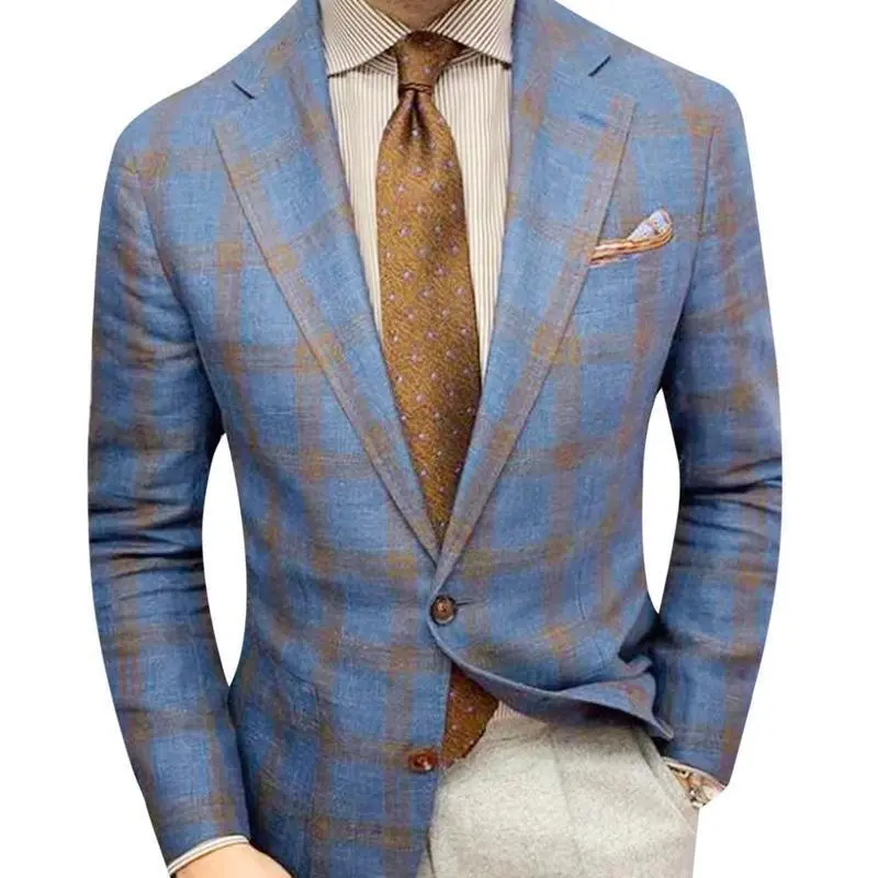 Mens Plaid Blazer Sports Coat Casual Fit Checkered Blazer for Party Dating Wedding Suits