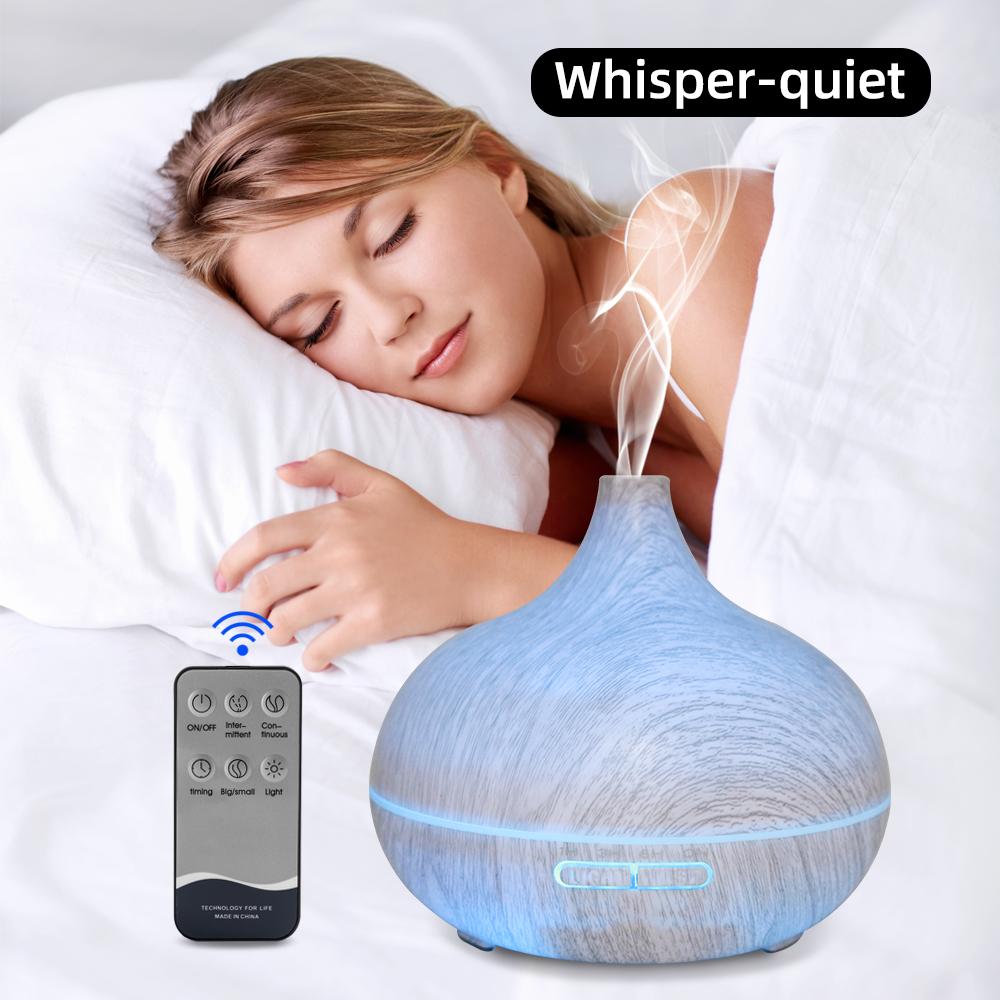 Wood Grain Essential Oil Diffuser  550ml, Remote Control, Ultrasonic & Whisper Quiet  with 6 Premium Oils