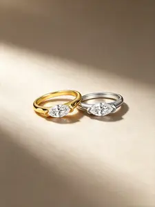 Eco-Friendly Copper Gold-Plated Ice Flower Cut Marquise Imitation Diamond Ring, Bezel-Set Solitaire Design, Minimalist Engagement Ring, Daily & Anniversary Gift For Women (With Gift Box)