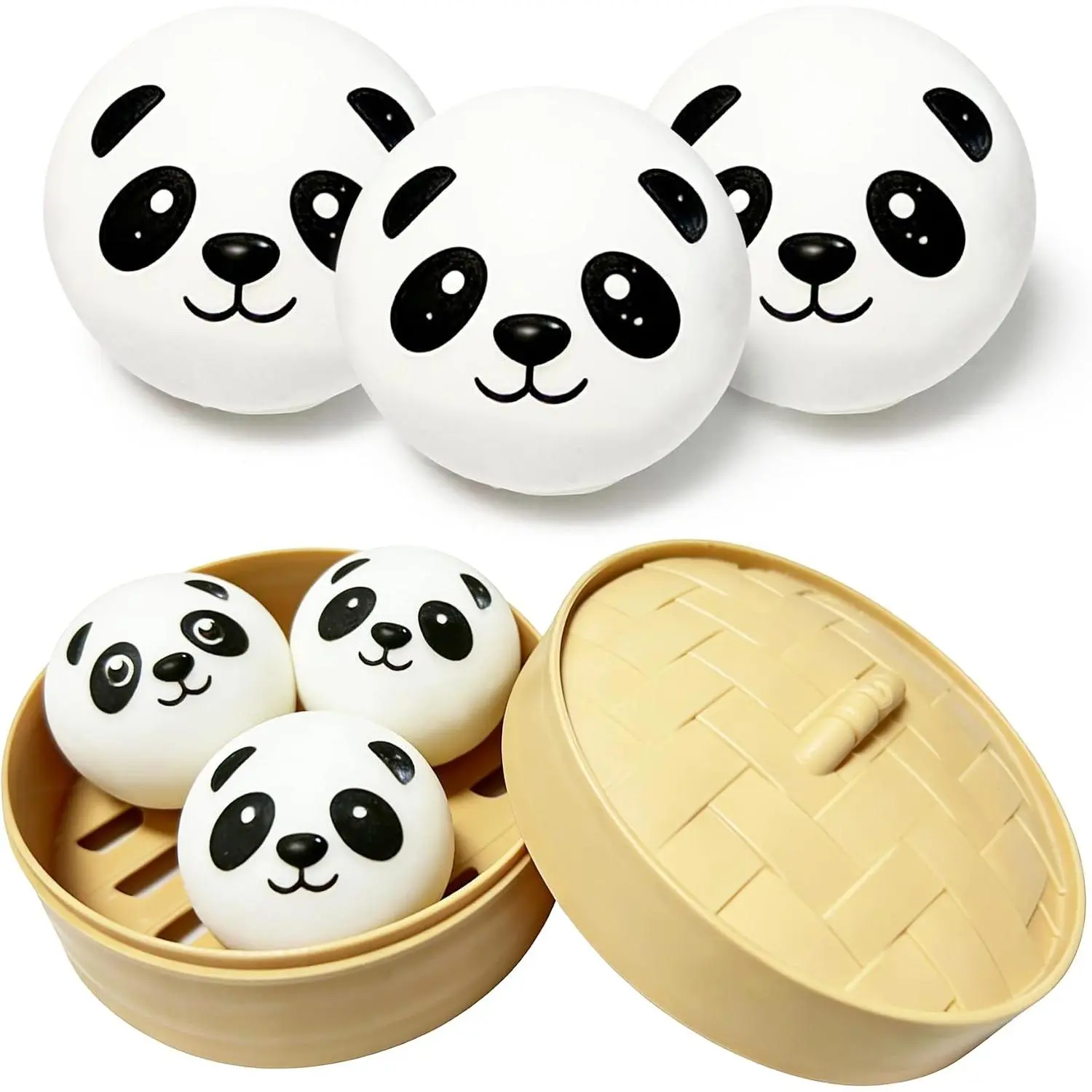 Non-Toxic 3-Pack Unisex Mini Panda Dumpling Squishy Toys - Sensory Fidget Stress Balls for Adults with ADHD, Promotes Calmness, Boosts Creativity, Enhances Fine Motor Skills, Party Favors, Easter Basket Stuffer