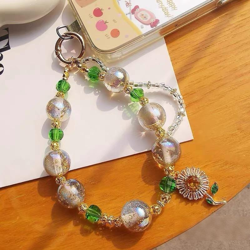 Fashionable and Luxurious Butterfly High-Grade Gold Foil Bead Phone Case with Short Chain, Phone Strap, Keychain, and Bag Pendant