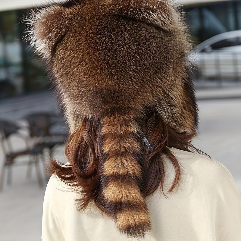 2025 Raccoon Tail Mood Hat – Trending Retro Y2K Fluffy Winter Hat with Detachable Earmuffs, Soft Hypoallergenic Cozy Knit, Machine-Washable Cottagecore Streetwear Accessory for Cold Weather, Travel & Daily Outfits