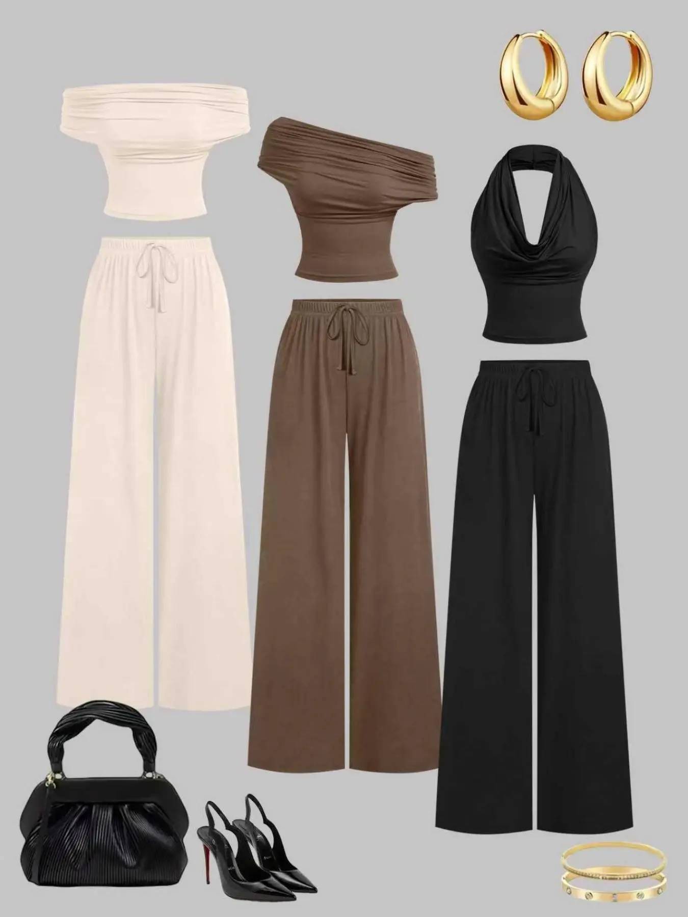 Women's Asymmetrical One-Shoulder Top & Wide-Leg Pants Set, Fashionable Comfortable Everyday Casual Fitted Outfit