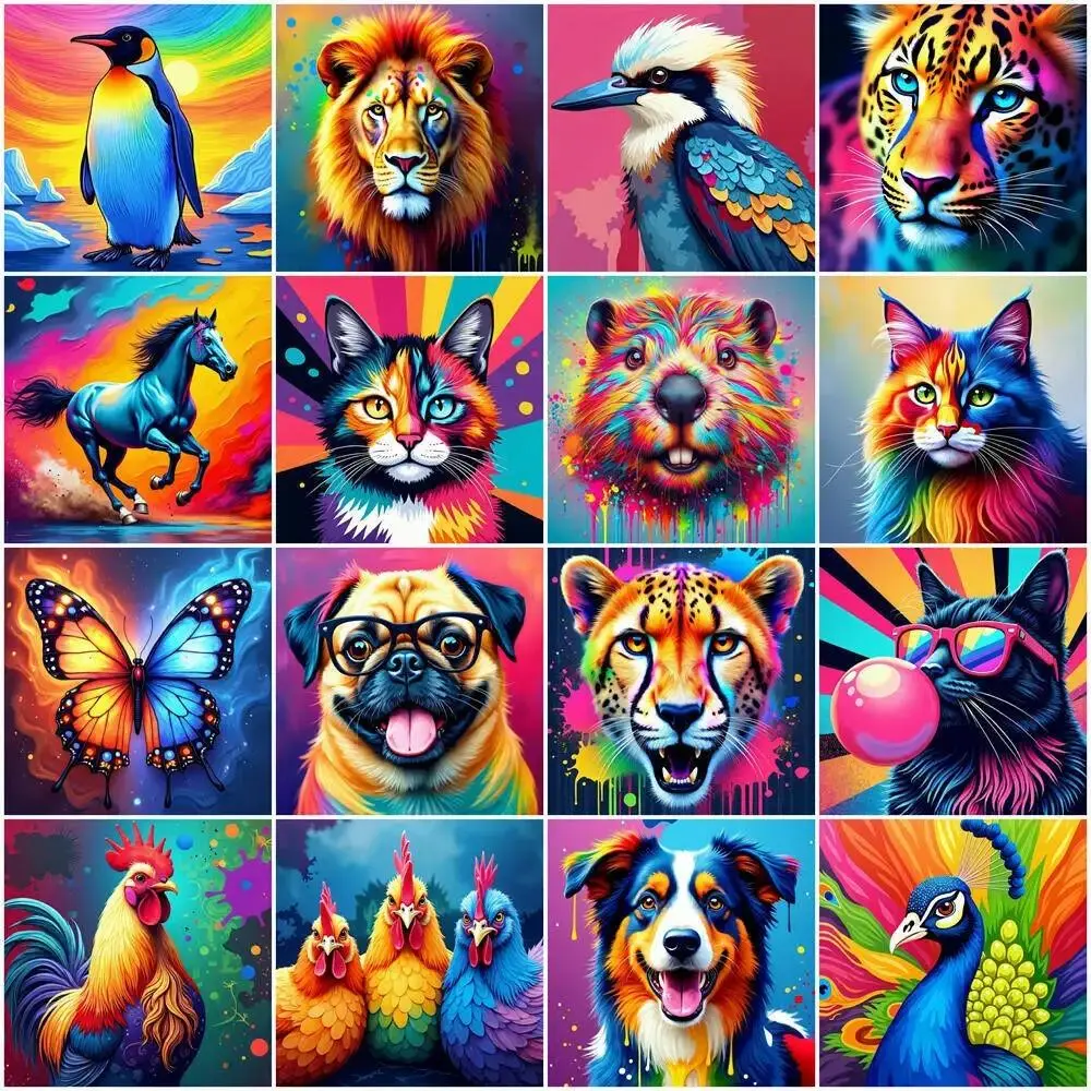 Rainbow Splash Animal Paint by Numbers Kit - Beginner Friendly Art Craft Kits with Colorful Wildlife & Pet Creatures Canvas, Water-Based Non-Toxic DIY Painting Supplies for Adults, No Battery Needed Wall Art Decor Holiday Gift