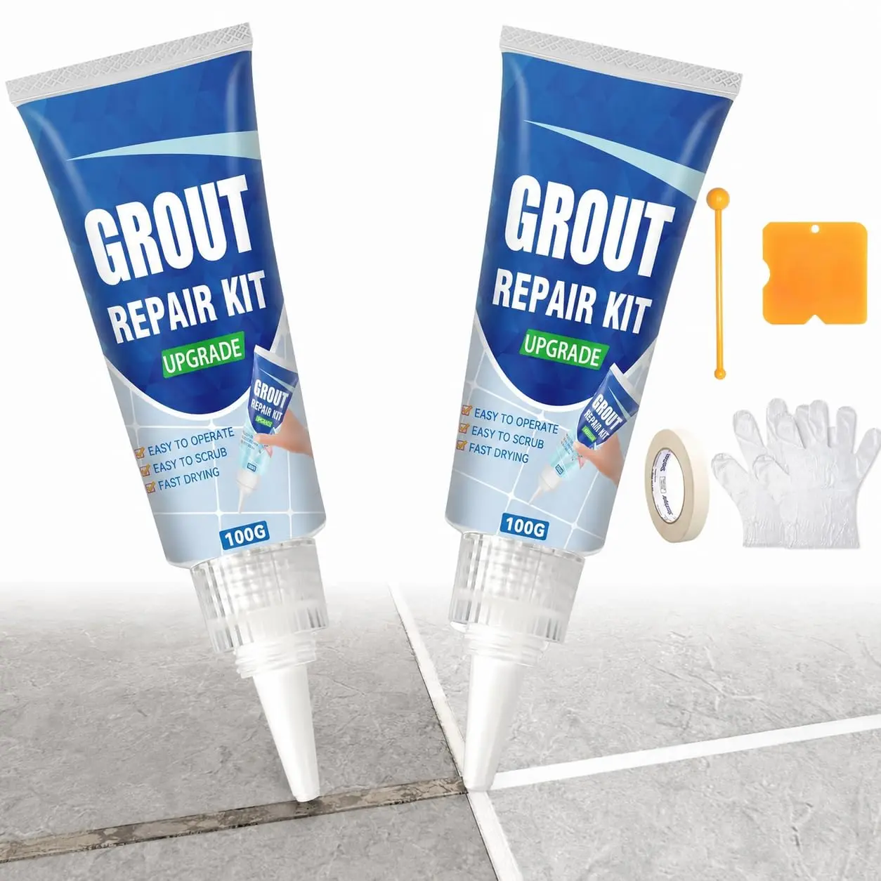 Tile Grout Repair Kit, 2 Pack  Drying Grout Filler for Bathroom, Kitchen, Shower, Versatile Triple Use with Grout Sealer, Replace Grout Pen for Restore and Renew Tile Joints Line(White)