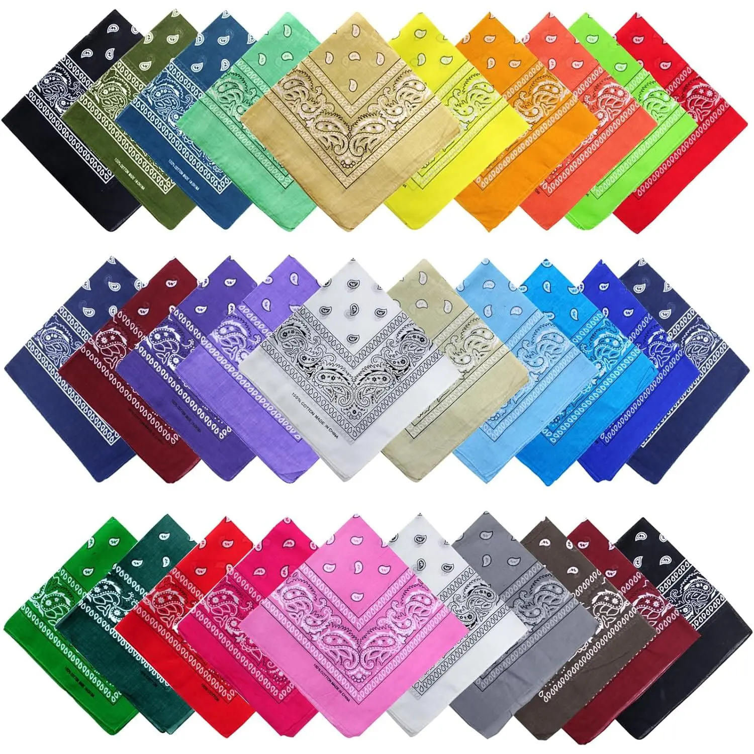 Unisex Paisley Bandanas Bulk (16-30 Pieces) - Multi-Purpose Head Scarves, Fashion Headscarf, Hairwraps, Multifunction Hair Kerchief, Bandana Head Wrap for Outdoor Sports Face Covers, Bulk Pack, Cowboy Look