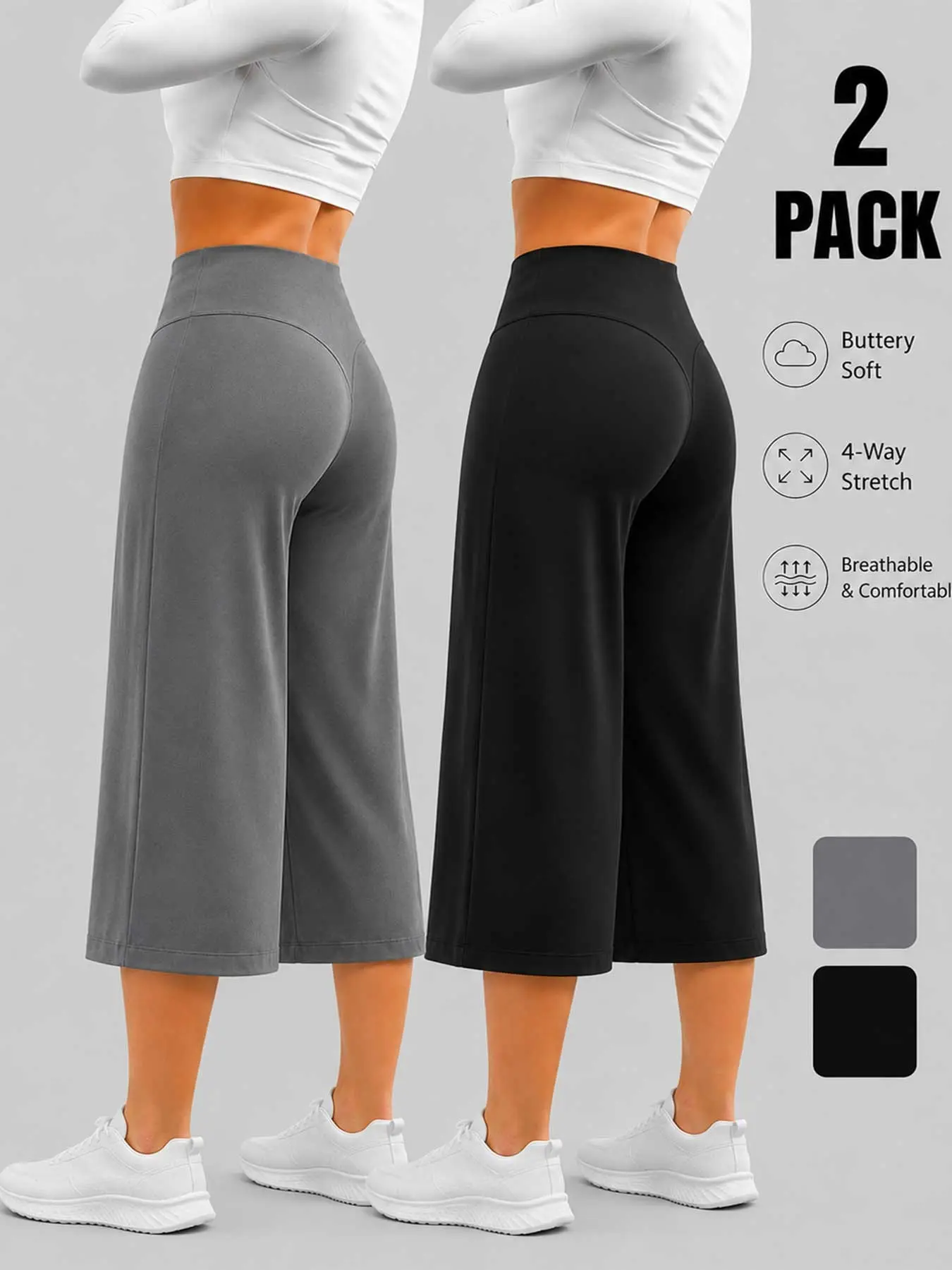 Women's Loose Fit Casual Everyday Capri Pants, High Waist Wide Leg Yoga Pants, Comfortable Seven-Eighths Pants for All Seasons