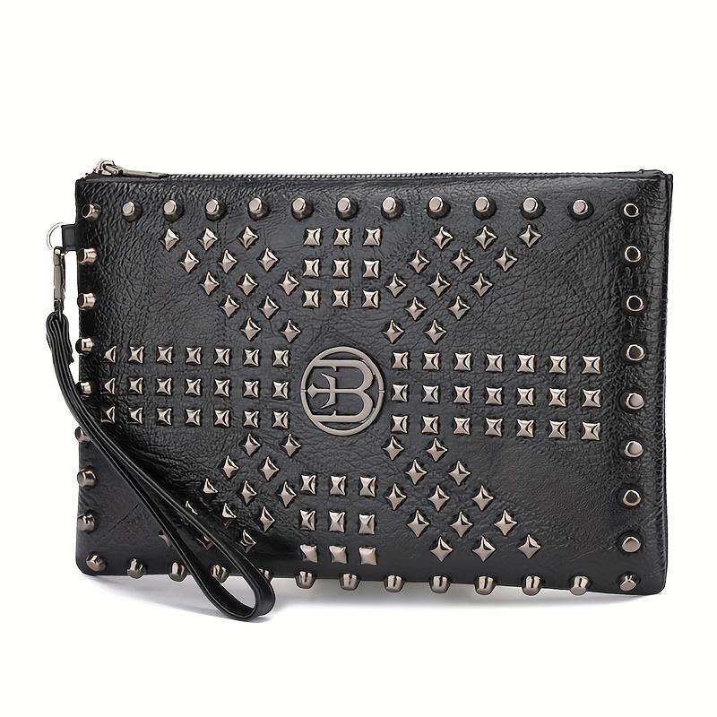 New style men's bag, fashionable and versatile women's bag, rivet envelope clutch, small bag, large capacity hand-held bag