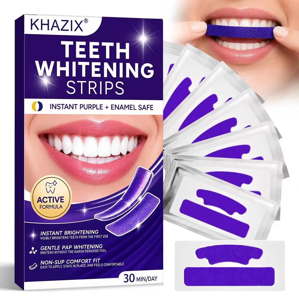 Khazix Teeth Whitening Strips, 2/7 Pairs, Easy to Use, Brighter Smile, Comfortable Fit, At-Home Daily Oral Care, Dental Patch