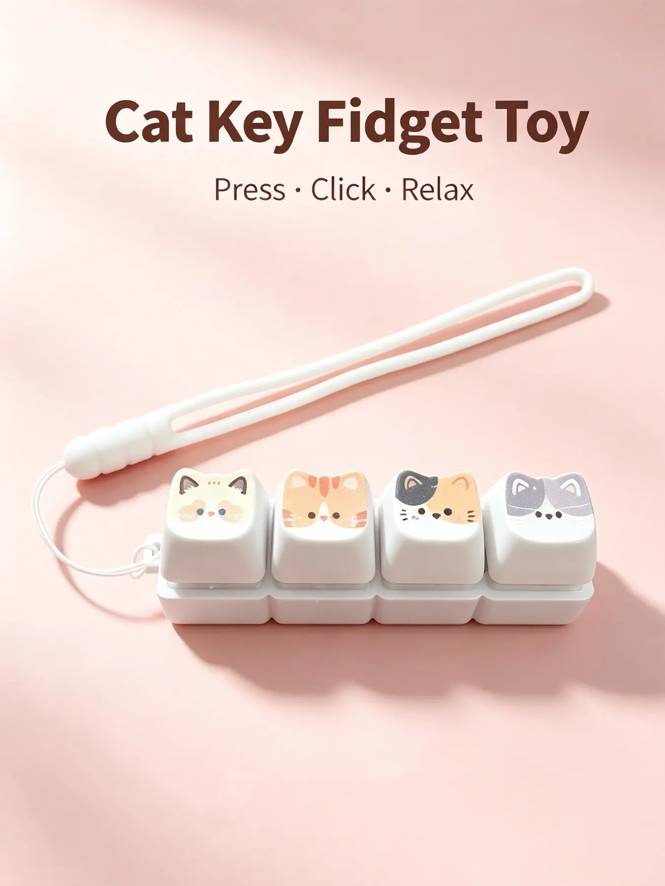 Cute Cat 1/4‑Keys Fidget Keychain, Mechanical Switch Clicker Fidget Pad, Portable Stress Relief Fidget Key Ring, Back to School Gift, Mini Keyboard Fidget Gadget for Adults Kids Backpack Accessory