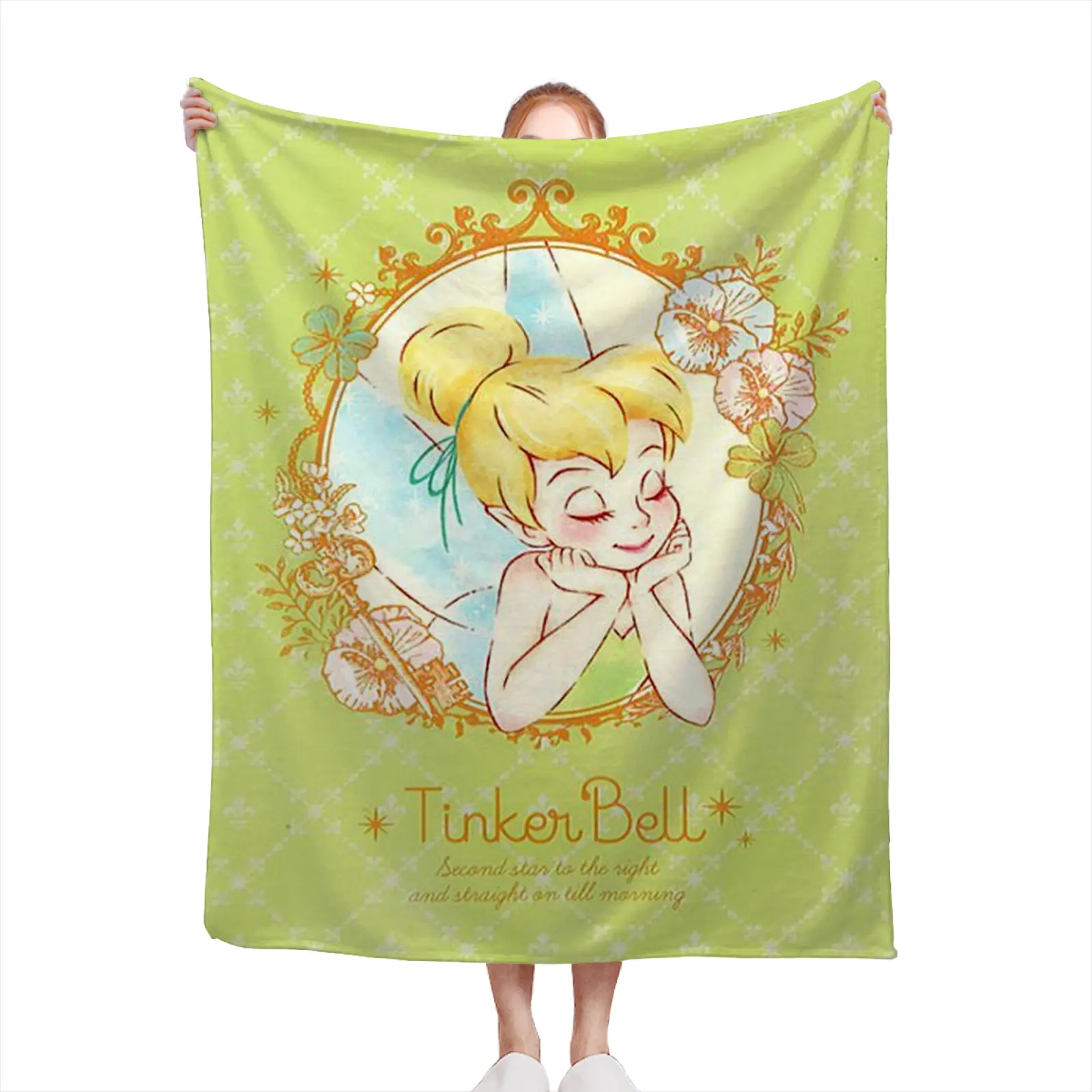 Soft Cozy Throw Blanket Flannel Tinker Bell Floral Print Decorative Living Room Bedroom Gift For Girls2607230018