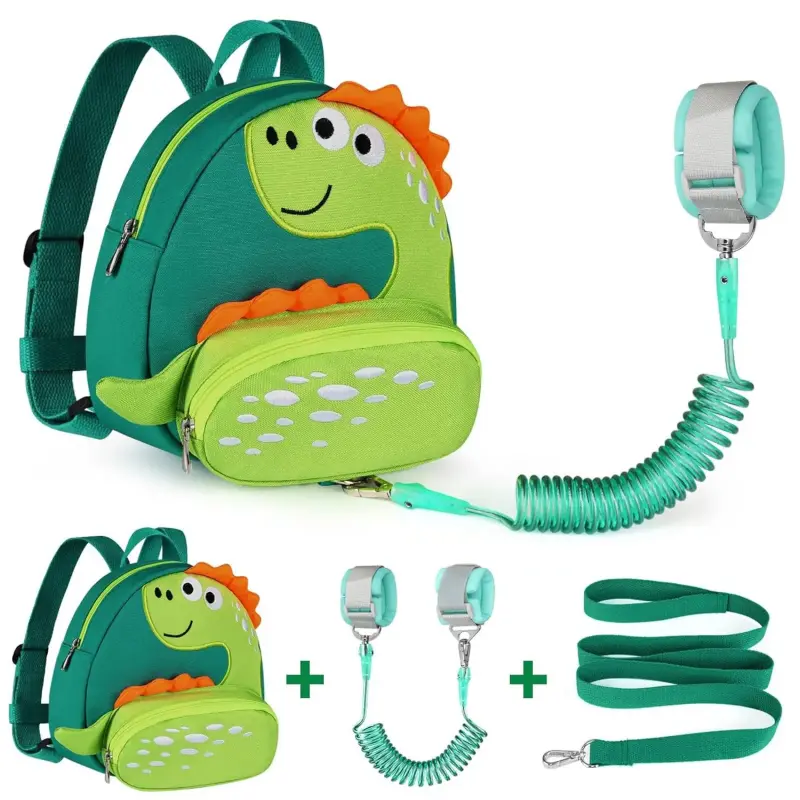 1-3 Years Old Boys' Anti-Lost Harness Backpack with Wrist Link, Polyester-Nylon Leash, Animal-Dinosaur Plastic Decor, Baby Fashion Accessories