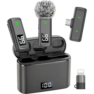 Lavalier Mini Microphone for  Video Recording | Noise Canceling Lapel Lav USB C Mic, LED Digital Charge Display, 35 Hour  Case for VlogYoutube  Podcast