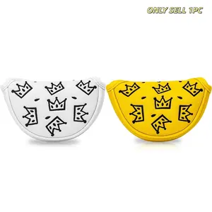 Cheese Crown Design Golf Putter Cover, Small Half-Mallet Semi-Circular Putter Head Cover, PU with Premium Embroidery, Fits Most Brands