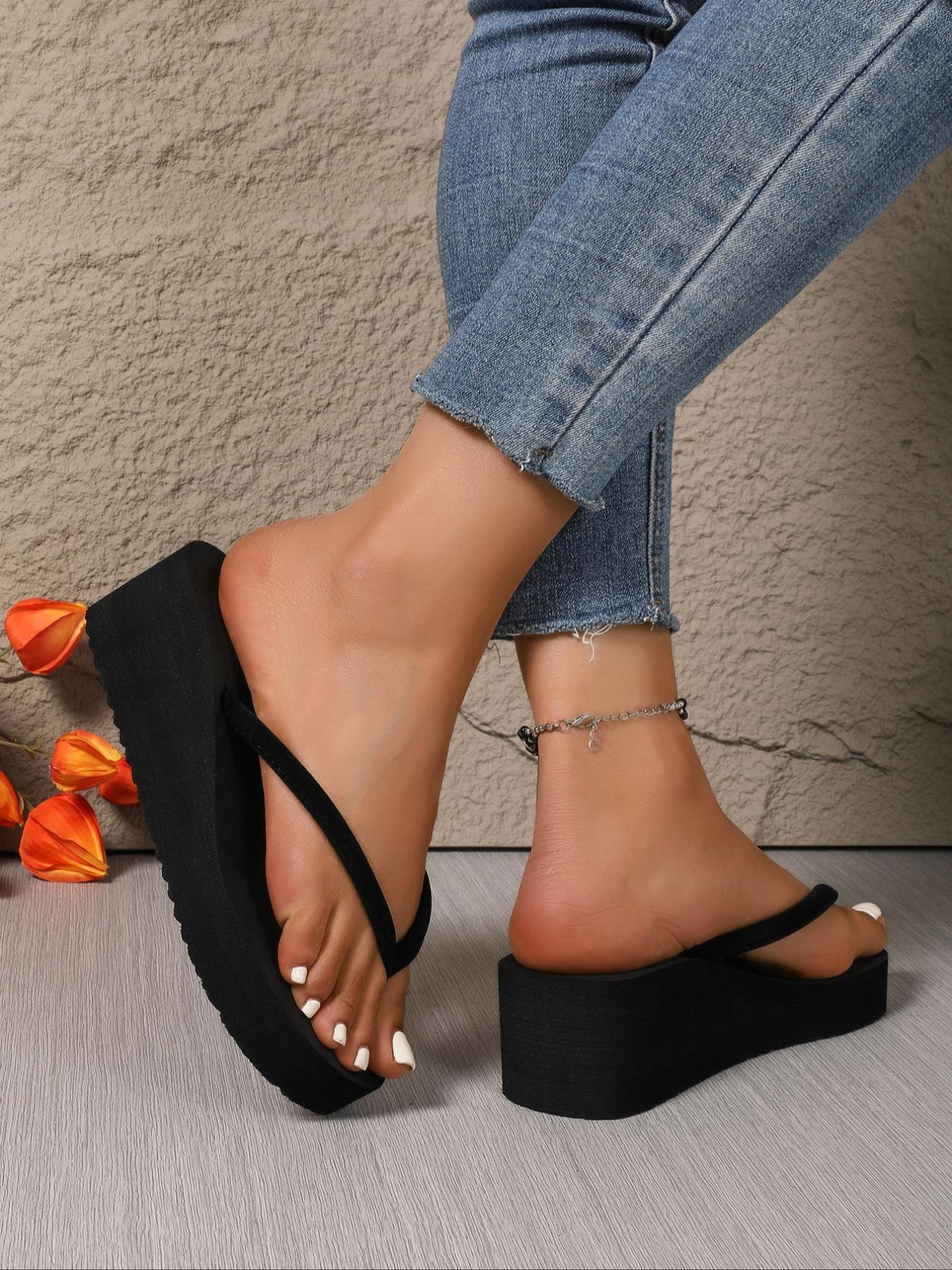 Women's Simple Solid Color Thong Sandals, Lightweight Thick Rubber Sole Beach Vacation Casual Shoes, Comfortable Fashion Outdoor Slip-On Slippers