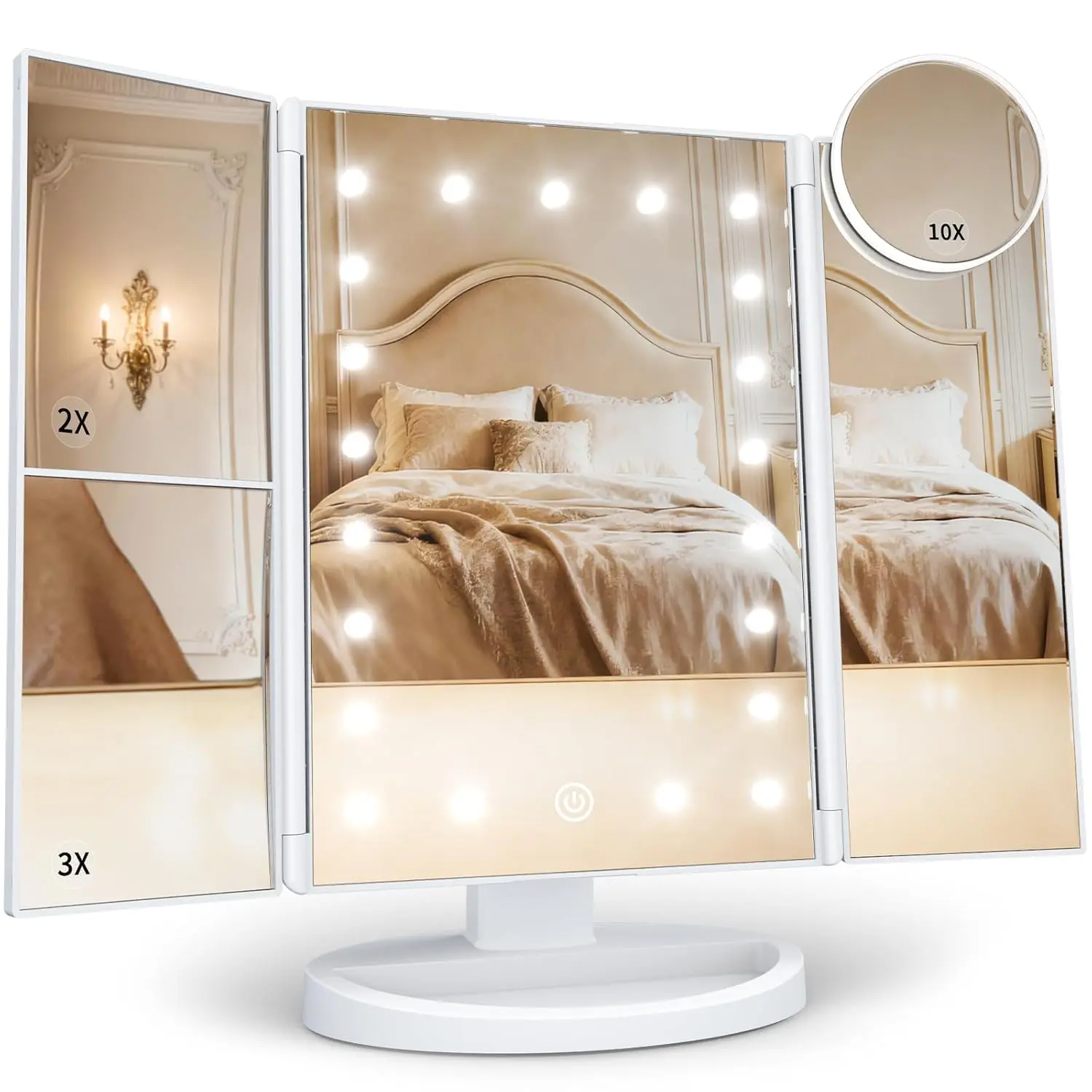 HUONUL 2X/3X/10X Magnifying Vanity Mirror with Light, Trifold Makeup Mirror