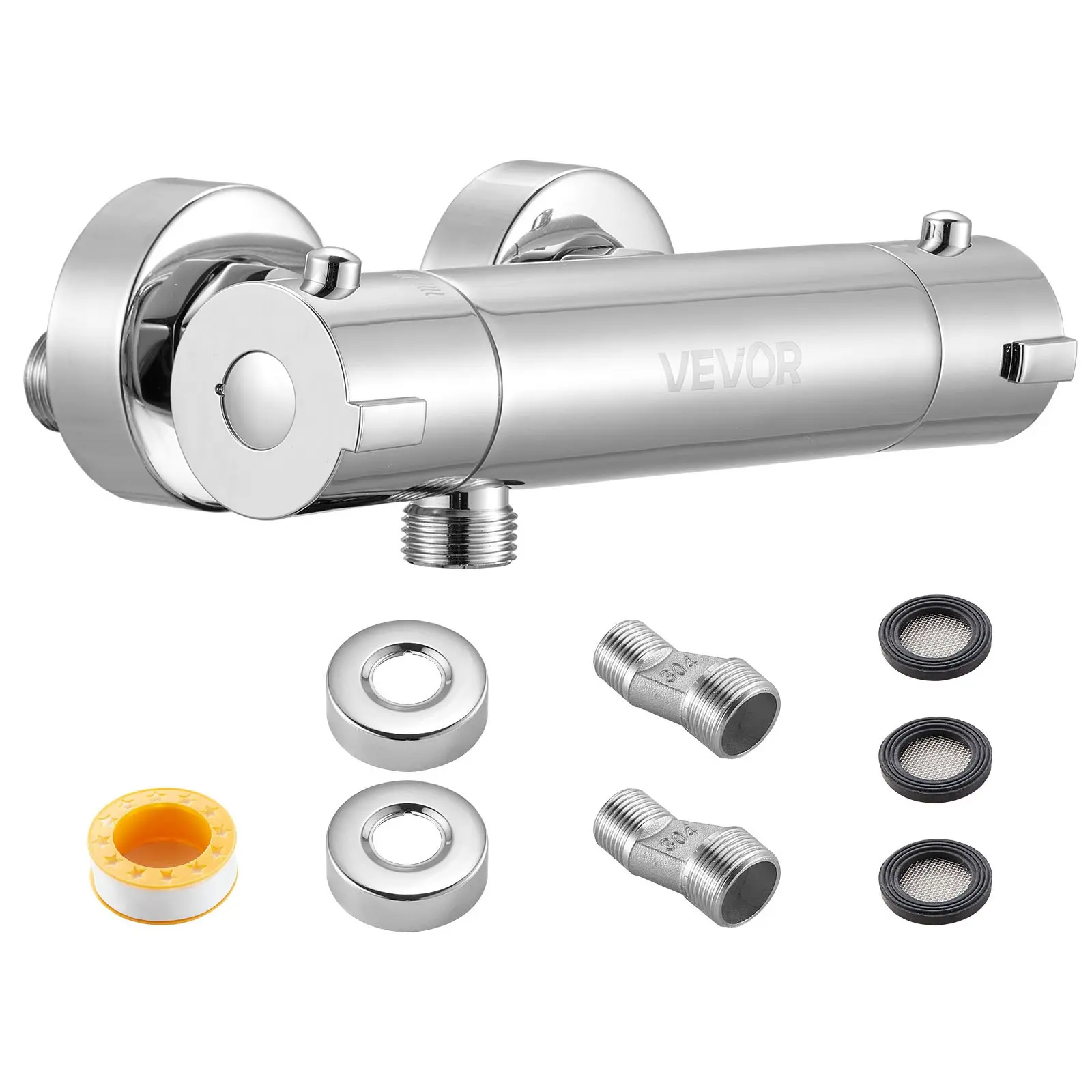 VEVOR Thermostatic Shower Faucet Valve, 100℉ Secure Lock Thermostatic Shower Valve Trim Mixer, Hot Cold Water Showering Faucet Temperature Control Valves for Bathroom, RV, Leak-Proof & Chrome Plated