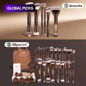 MAANGE Makeup Brush Set with 12 Powder Puffs, Storage Cylinder and Handheld Bag, Metal Frame, 6/24 Pieces Cosmetic Tools, Face Makeup Brushes, Soft Brushes, Makeup Brush Kit #GLOBAL PICKS