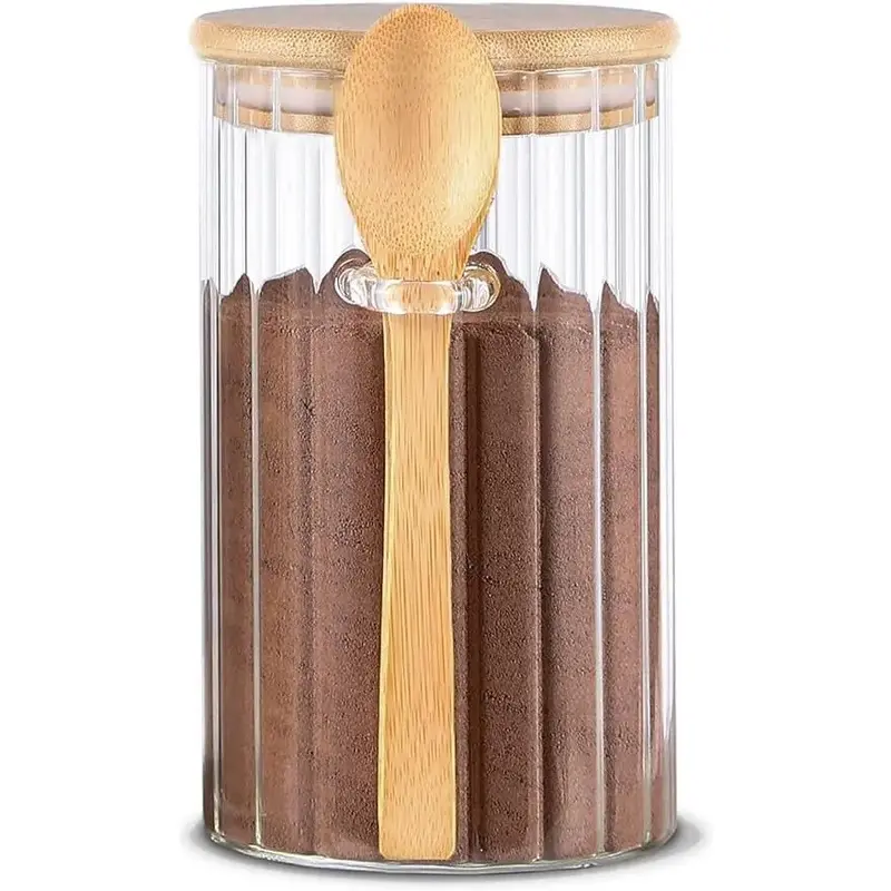 25 OZ sealed glass jar with bamboo spoon lid, overnight oat container decoration, coffee bar, food storage jar, grain, nut, salt, coffee, tea, flour, sugar container, spice jar
