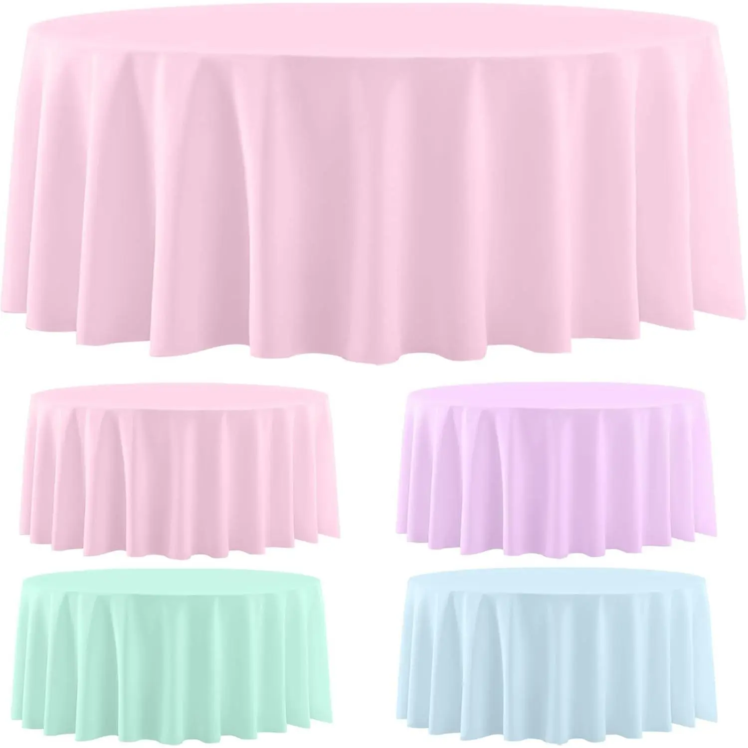 4 Pack 84 Inch Round Pastel Table Cloths for Parties,Disposable Plastic Tablecloth Table Covers for Summer Baby Shower Wedding Birthday Party Decorations (Pink Blue Green Purple)