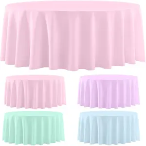 4 Pack 84 Inch Round Pastel Table Cloths for Parties,Disposable Plastic Tablecloth Table Covers for Summer Baby Shower Wedding Birthday Party Decorations (Pink Blue Green Purple)