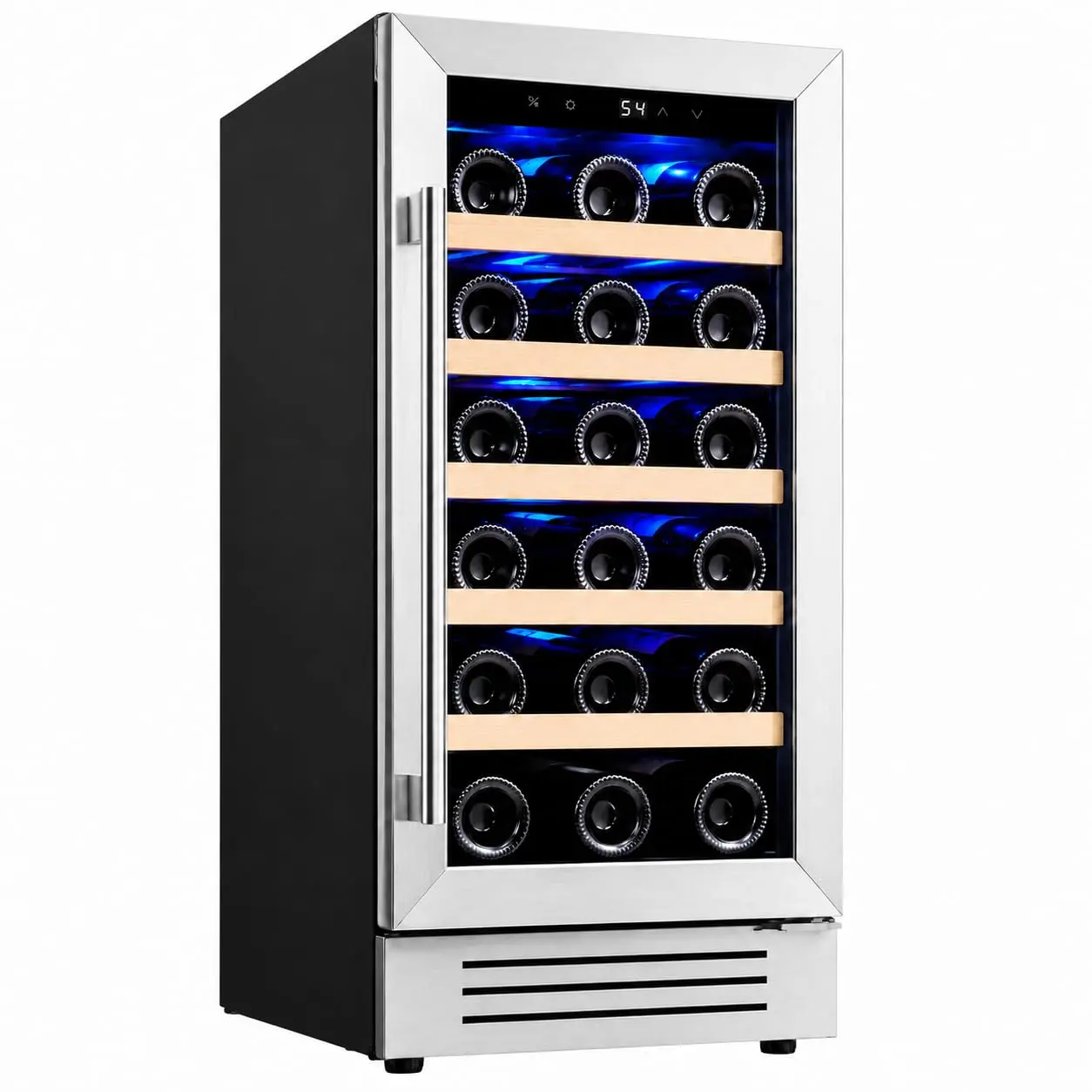 15" Built-In/Under-Counter Single Zone Wine Cooler Fridge - Digital Touch Controls, Glass Door, Stainless Steel Frame, Lockable, Quiet Compressor for Kitchen/Bar