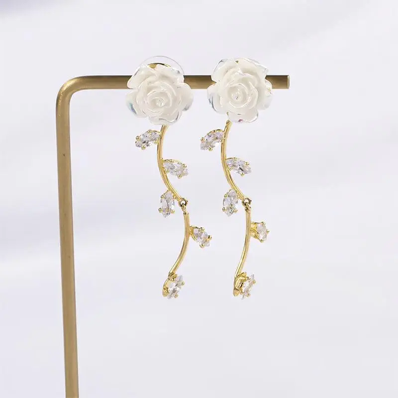 Camellia Tassel Earrings Sweet Design Unique Elegant Fashion Jewelry Gift for Her