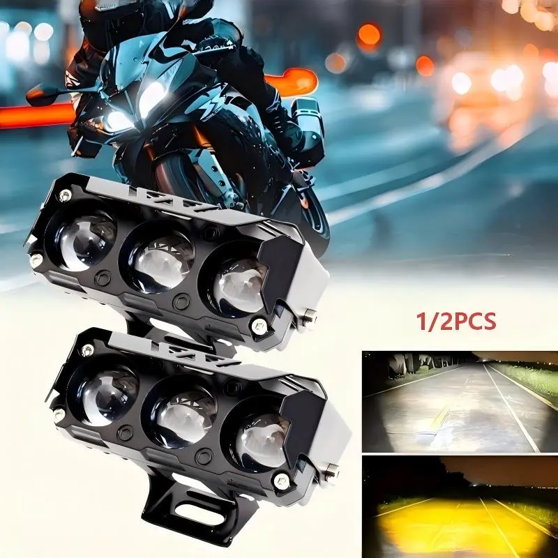 LED Spotlights Dual Color High/low Beam Fog Lights, 12V/24v, for Cars, Trucks, Suvs, Utvs, Motorcycles, Mini Vehicles, 3 Lens Lamps