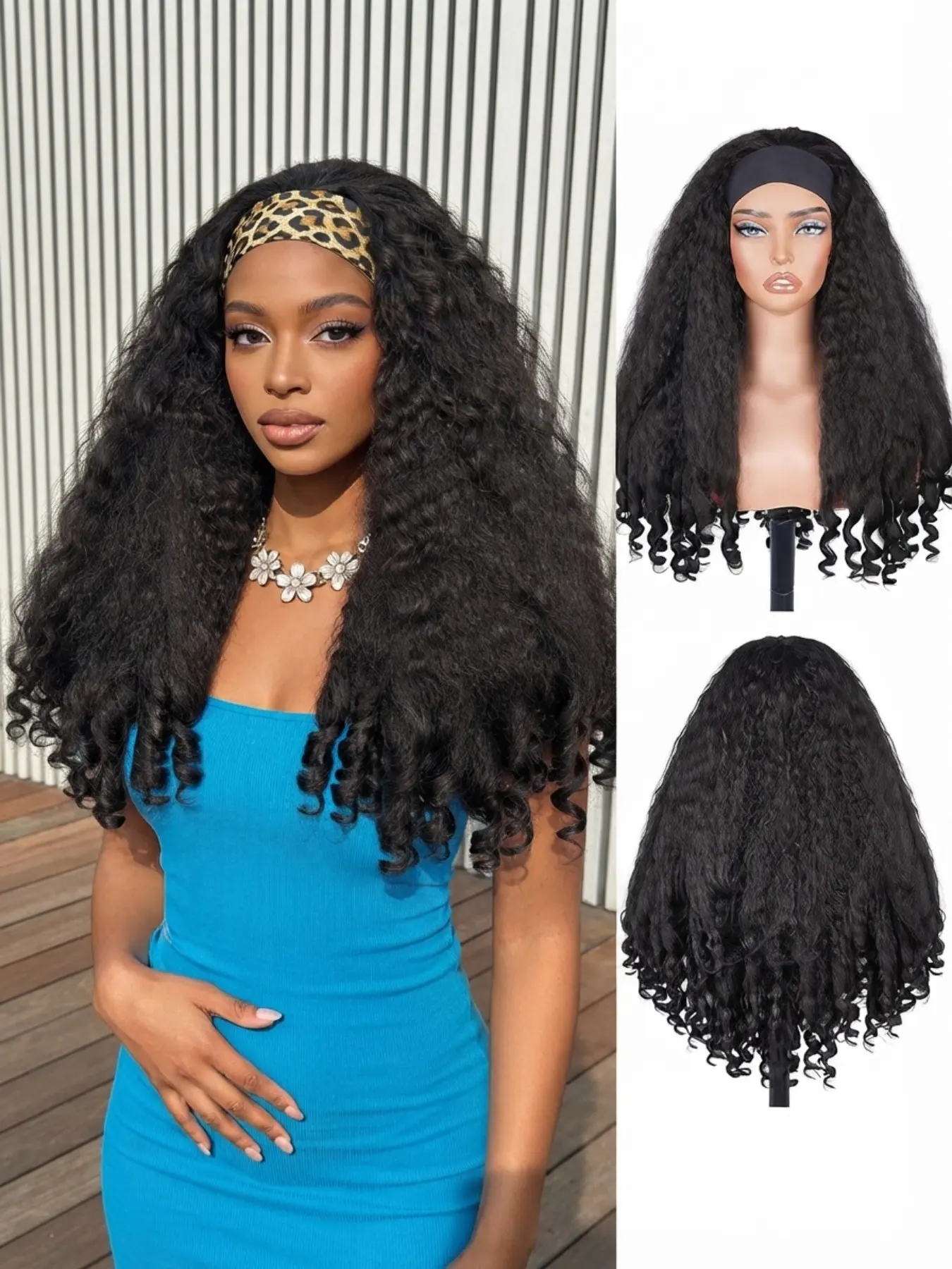 Long Kinky Straight Headband Wig for Women, Glueless High Volume Synthetic Hair, Heat Resistant, Easy Install, Perfect for Daily Wear, Synthetic Hair Wigs