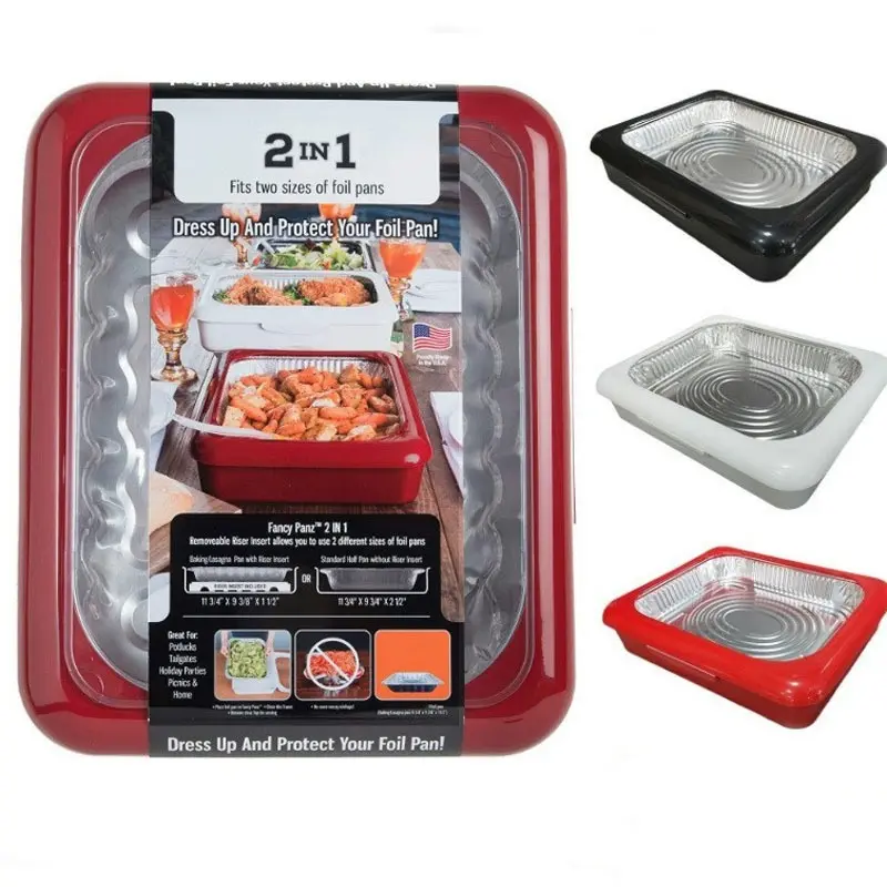 Two-in-One Insulated Aluminum Foil Tray - Stackable Salad and BBQ Serving Container, Suitable for Outdoor Picnics, Parties, and Kitchen Use - Rectangular Design in White, Red, Black, and Gray