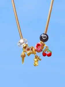 Cherry Charm Necklace, Renaissance Teddy Bear Pendant, Cherry 8 Ball Necklace, Rhinestone Star and Donut Ice Cream Fun Necklace, Vintage Necklace