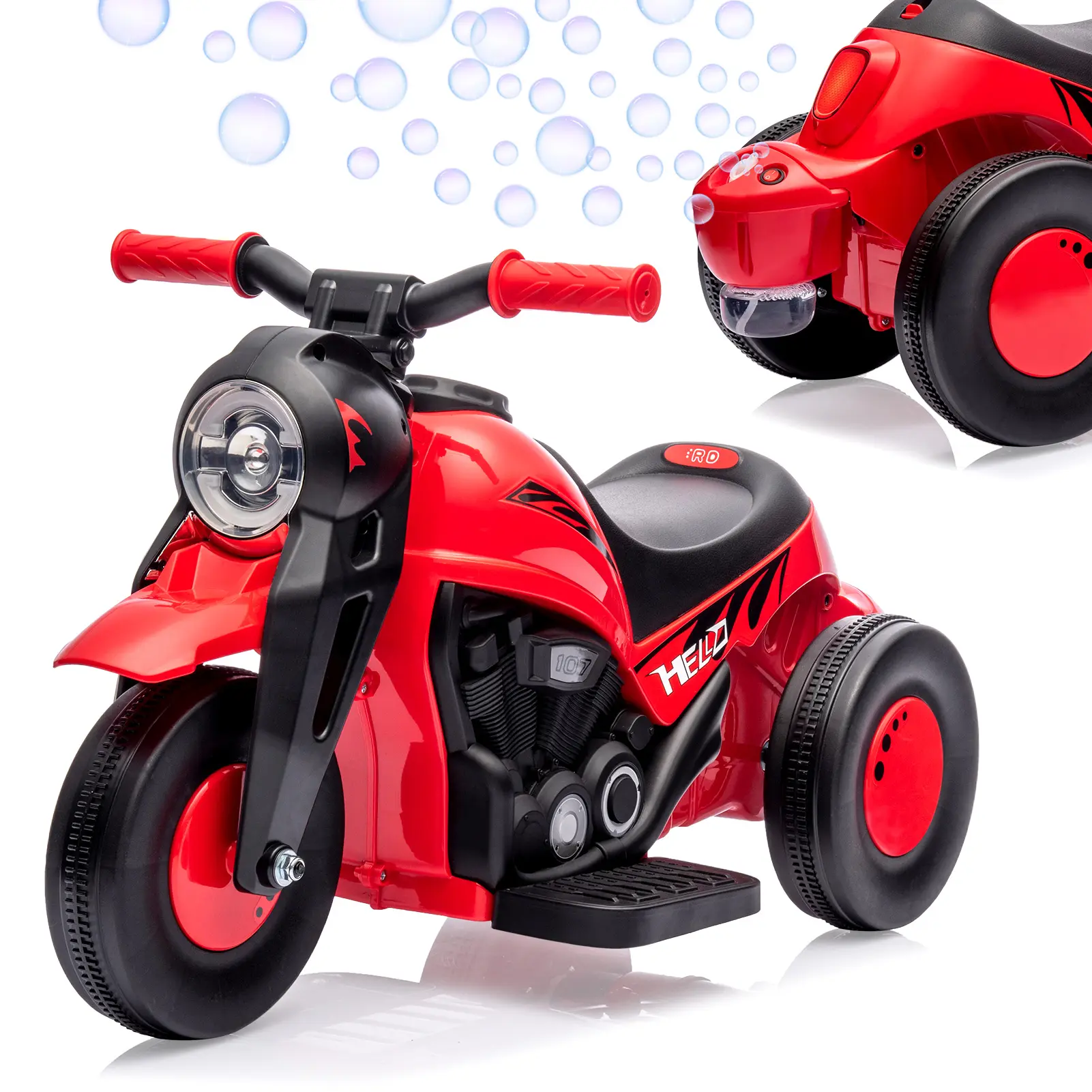 6V Kids Electric Ride-On Bubble Motorcycle – Bubble Maker, LED Headlights, Music, Pedal, Forward/Reverse, Birthday Gift for Boys & Girls